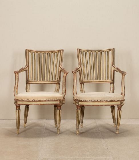 Pair of Late 18th Century Northern Italian Painted and Gilded Open Armchairs CH7037532