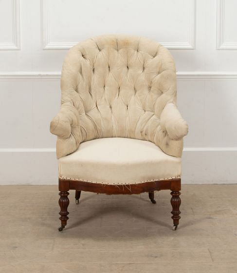 Large 19th Century French Button Back Armchair in Calico CH7241208