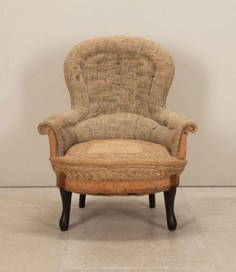 19th Century French Spoon Back Armchair in Hessian CH7244089