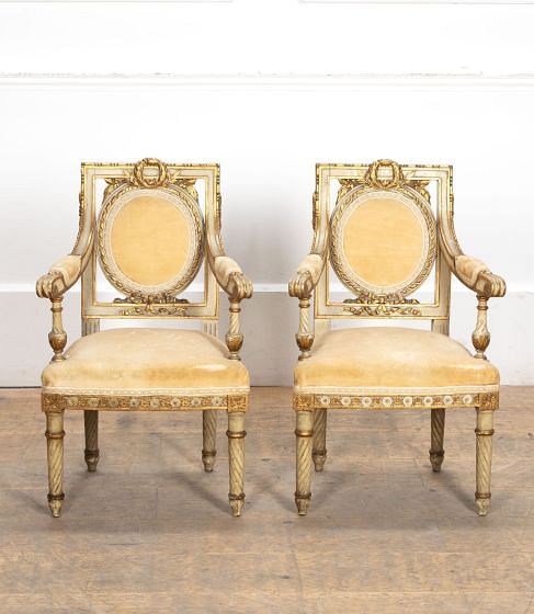 Fine Pair of 19th Century French Gilded and Painted Childrens Salon Chairs CH8039848