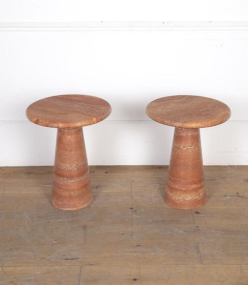 Pair of Contemporary Italian Red Travertine Side Tables CO22718