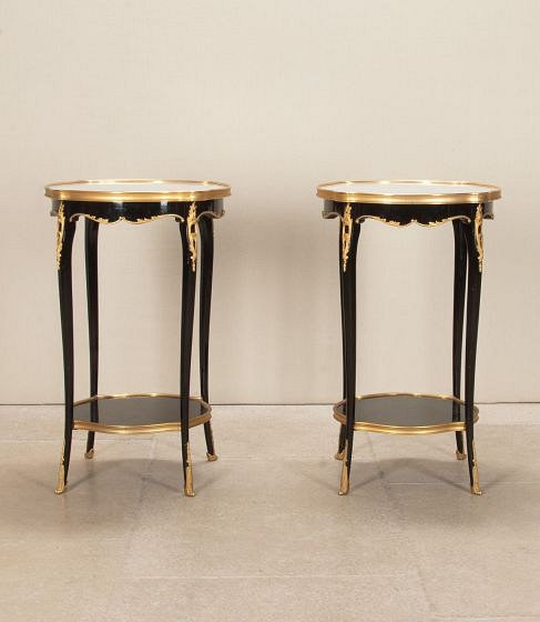 Pair of 20th Century French Louis XV Style Gilt Bronze Mounted Ebonised Side Tables CO4143965