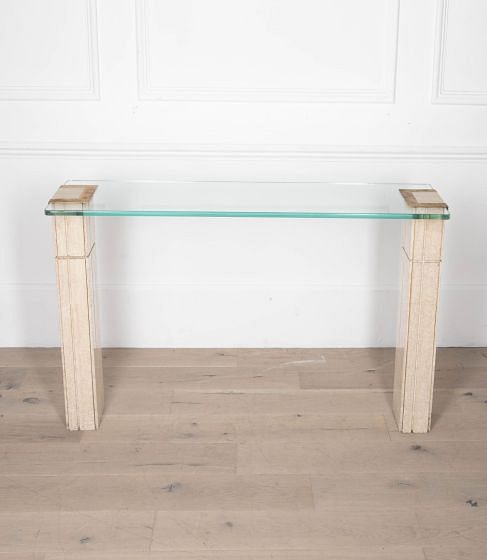 20th Century Glass and Travertine Console Table CO4632949