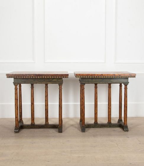 Pair of 19th Century Italian Painted Side Tables with Faux Marble Top CO5240412