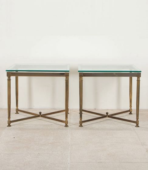 Pair of Mid-Century English Brass and Glass End Tables CT0541676
