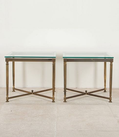 SALE: Pair of Mid-Century English Brass and Glass End Tables CT0541676