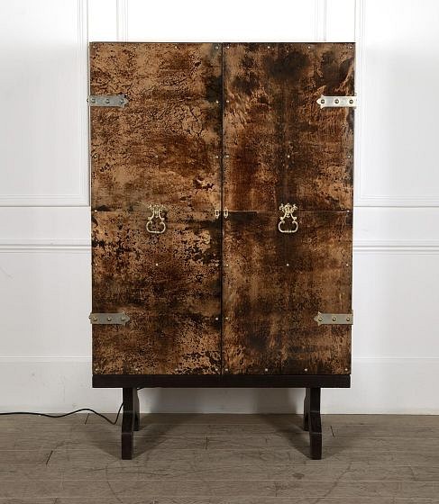 SALE: 20th Century Italian Lacquered Goat Skin and Mahogany Bar by Aldo Tura CU9921568