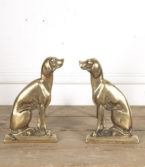 Pair of Brass Seated Hound Andirons DA1518896