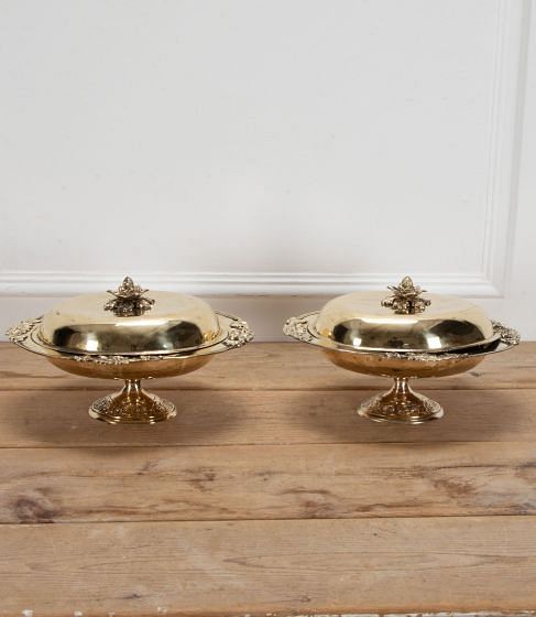 Pair of French 19th Century Brass Lidded Dishes DA1539420
