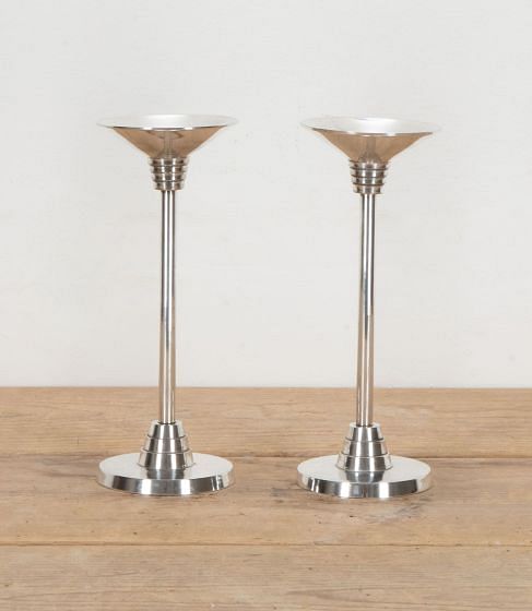 Pair of 20th Century Spanish Art Deco Style Silver Plate Candlesticks DA1541990