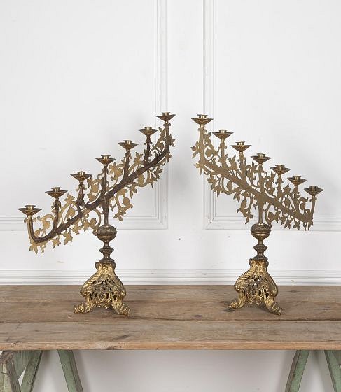 SALE: Pair of 19th Century Gilt Gothic Ecclesiastical Candlesticks DA2328539