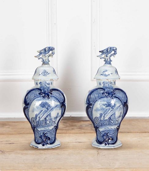 Pair of 18th Century Dutch Delft Lidded Vases DA2538694