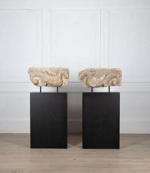 Pair of 17th Century Spanish Hand Carved Stone Carvings DA2834013