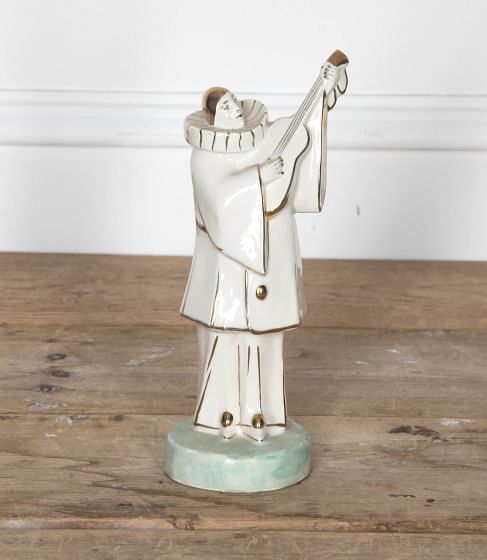 20th Century Limoges Porcelain Pierrot Musician in White and Gold by Edouard Marcel Sandoz DA2932710