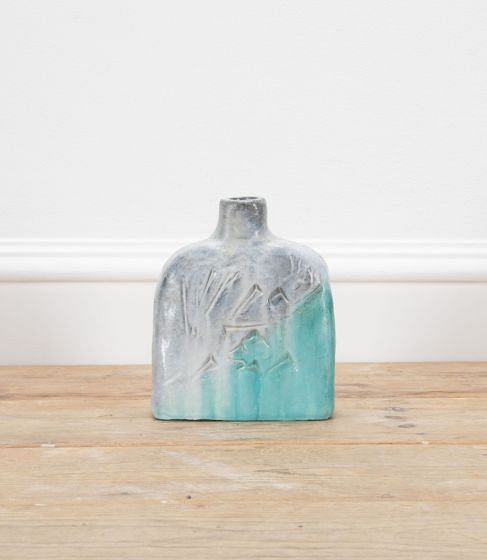 Incised Aqua and Grey Ceramic Vase by Marcello Fantoni DA2937563