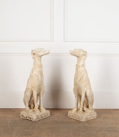 Large Pair of 20th Century Italian Hand Carved Wooden Seated Dogs DA3436950