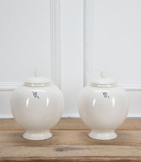 Large Pair of 20th Century Italian White Tin Glazed 'Globe' Apothecary Jars DA3439410