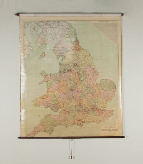 Large 1920s Pull Down Map of England and Wales DA3643222