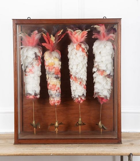 Set of Four Hawaiian Chief Staffs in a Glass Cabinet DA3937790
