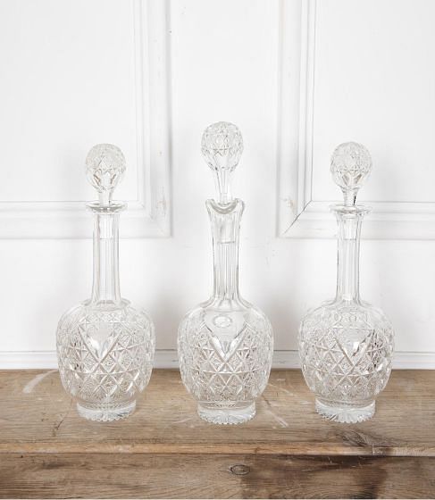 20th Century Crown Etched Crystal Decanter Trio DA5828041