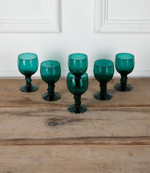 Set of Six 19th Century Georgian Bristol Green Roemer Wine Glasses DA5833869