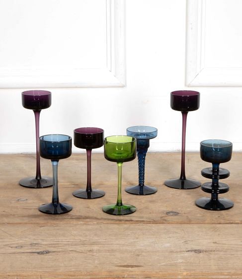 Set of Wedgwood Coloured Glass Candlesticks by Stennett-Wilson DA5837950