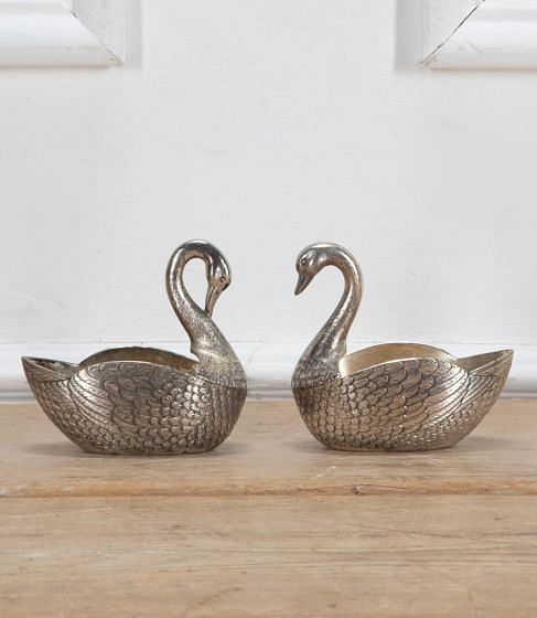Pair of 20th Century Mauro Manetti Style Silver Plated Swan Dishes DA5839335