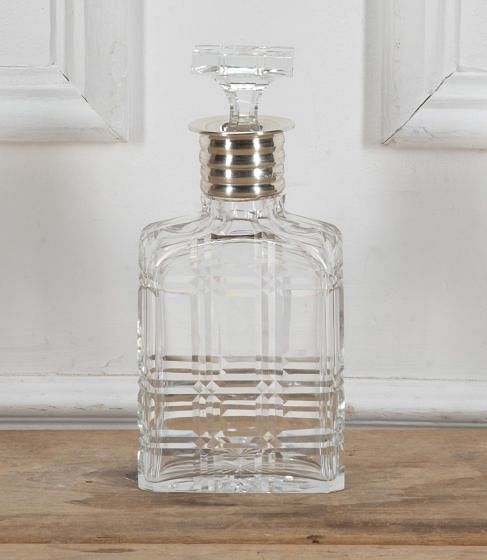 20th Century Mappin & Webb Silver Collar Square Cut Crystal Decanter DA5840275