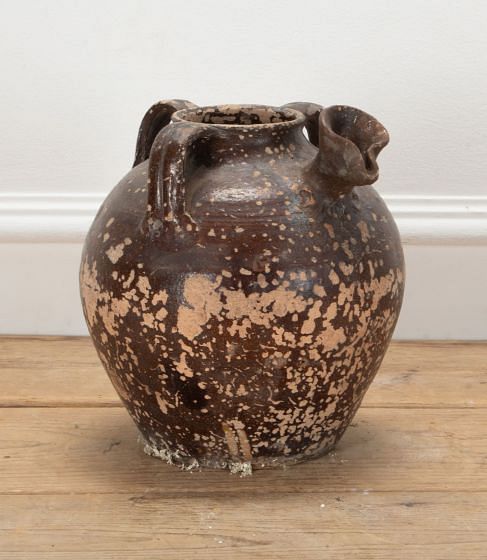 18th Century French Three Handled Cruche Pot with Treacle Brown Glaze and Spout DA7241431