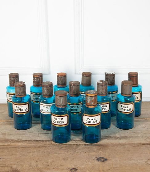 Set of Thirteen Early 20th Century French Blue Glass Apothecary Bottles DA8535266