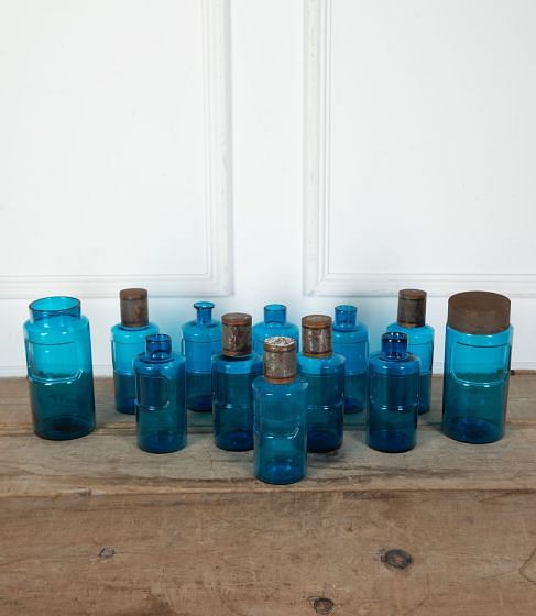 20th Century French Blue Glass Apothecary Bottles DA8535267