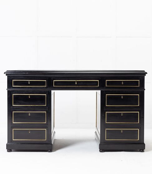 Early 20th Century French Ebonised Pedestal Desk DB0632435