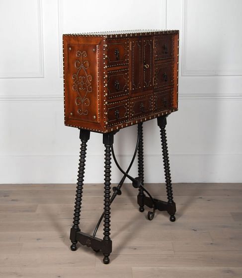 Vargano Style Leather Cupboard on Ebonised Stand DB3832130