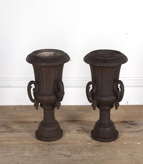 SALE: Pair Of 19th Century French Cast Iron Medici Urns GA1523618
