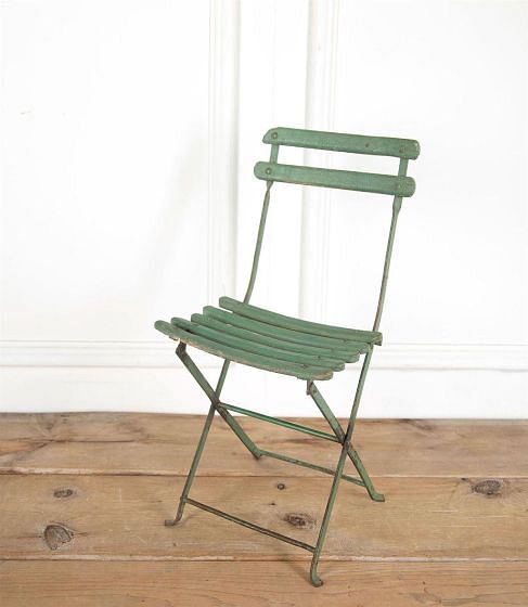 20th Century French Child's Folding Green Painted Iron Chair GA1561236
