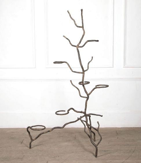 Sculptural Faux Bois Iron Plant Stand GA3028236