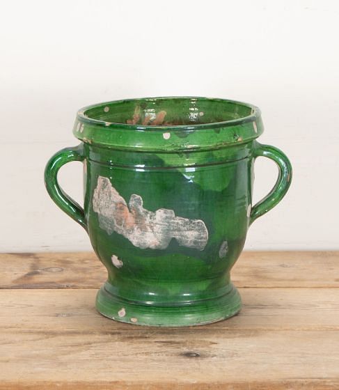 19th Century French Castelnaudary Green Glaze Terracotta Planter GA3442346