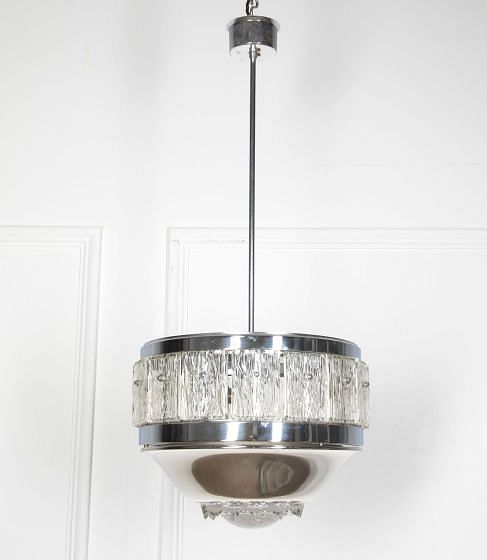 20th Century Italian Nickel and Glass Pendant Light LC2121991