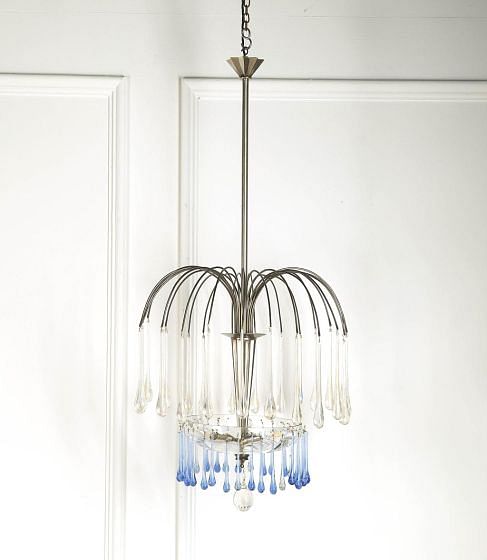 1950s Silver Plate and Glass Teardrop Chandelier LC219233