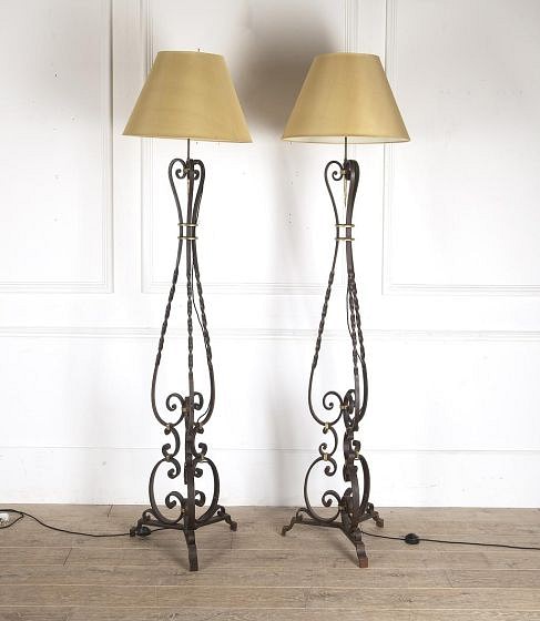 SALE: Pair of 20th Century French Wrought Iron Floor Lamps LF4812377