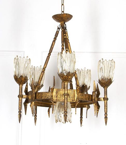 Mid-Century Spanish Gilt Iron Hanging Light LL1516591