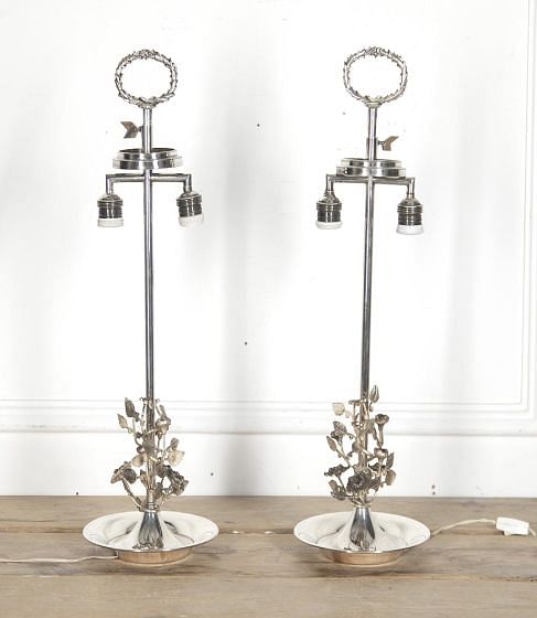 20th Century Pair Of Silver Plated Floral Table Lamps LL1522777
