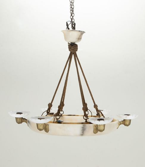 20th Century French Art Deco Alabaster Ring Chandelier LL2942475