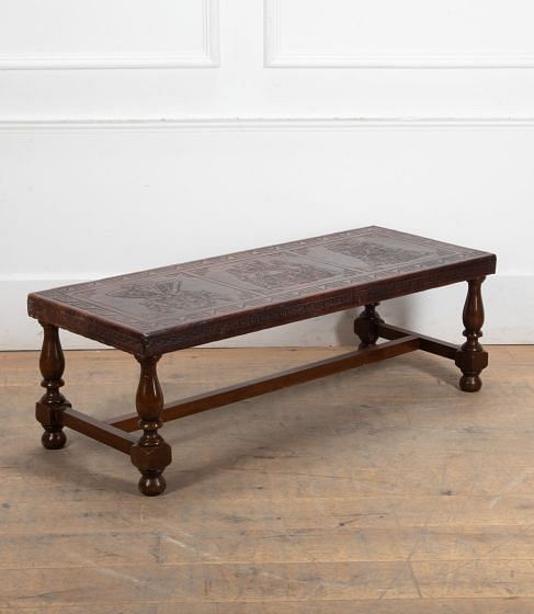 Mid-Century Leather Embossed Bench Attributed to Angle Pazmino LL3641274
