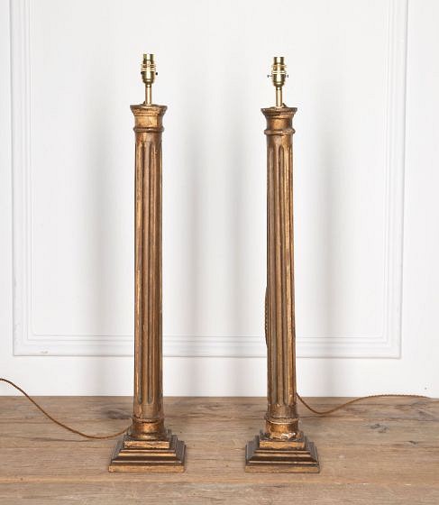SALE: Pair of 19th Century French Giltwood Columns Fragments as Lamps LT2832077