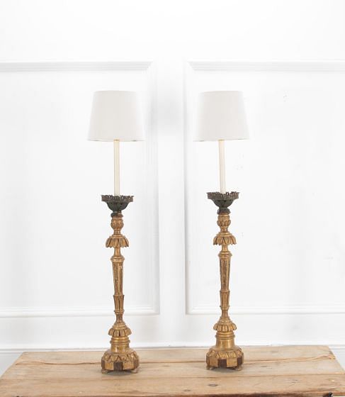 Large Pair of Late 18th Century Giltwood Candlestick Lamps LT3438704