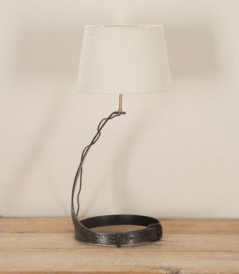 20th Century French Brutalist Forged Iron Table Lamp Stylised as a Coiled Belt LT3943488