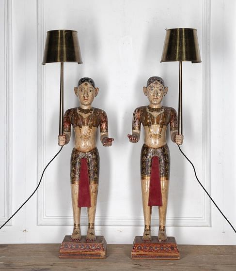 Pair of 19th Century Indian Polychrome Table Lamps LT4028661