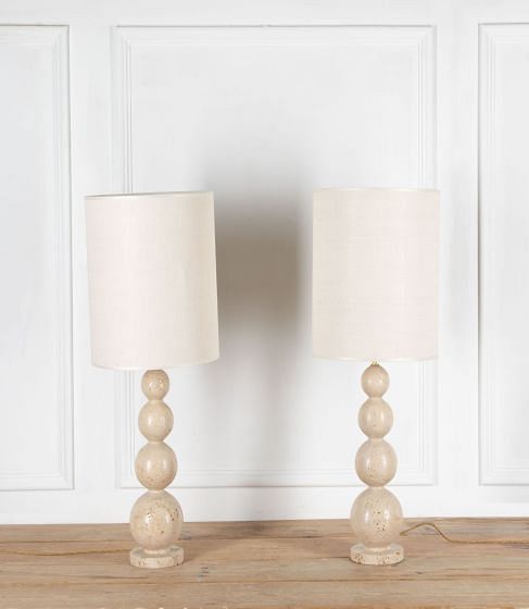 Pair of Contemporary Italian Travertine Table Lamps LT4633914