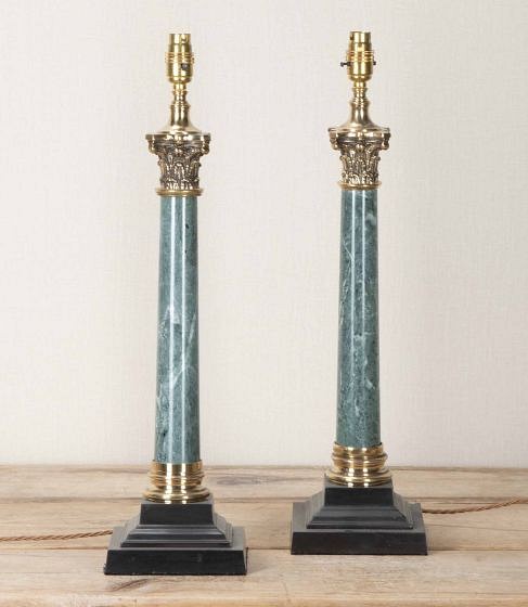 Pair of 20th Century Rossa Francia Marble Column Lamps LT6338031
